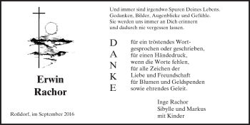 Traueranzeige von Erwin Rachor von Trauerportal Echo Online