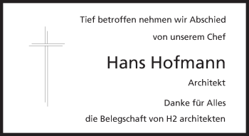 Traueranzeige von Hans Hofmann von Trauerportal Echo Online