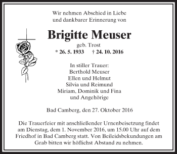 Traueranzeige von Brigitte Meuser von  Camberger Anzeiger