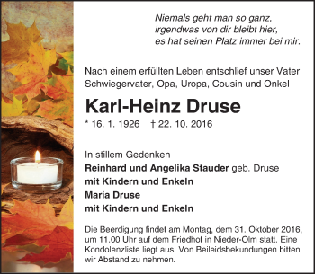 Traueranzeige von Karl-Heinz Druse von Trauerportal Rhein Main Presse