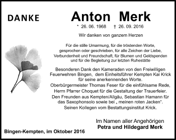 Traueranzeige von Anton Merk von Trauerportal Rhein Main Presse