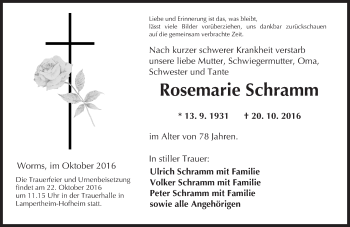 Traueranzeige von Rosemarie Schramm von  Kreisanzeiger