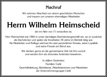 Traueranzeige von Wilhelm Heimscheid von  Gießener Anzeiger
