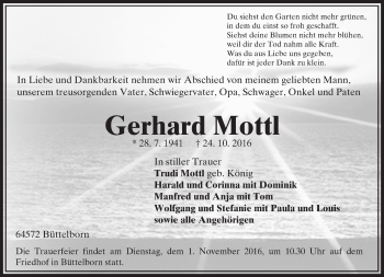 Traueranzeige von Gerhard Mottl von Trauerportal Echo Online