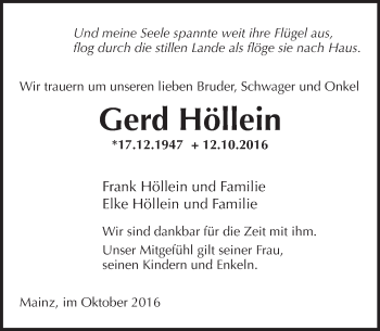 Traueranzeige von Gerd Höllein von Trauerportal Rhein Main Presse