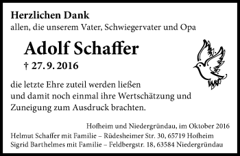 Traueranzeige von Adolf Schaffer von Trauerportal Echo Online