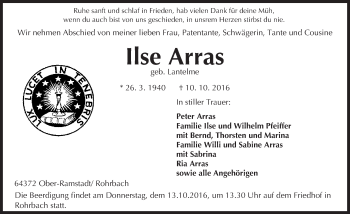 Traueranzeige von Ilse Arras von Trauerportal Echo Online