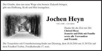 Traueranzeige von Jochen Heyn von Trauerportal Echo Online
