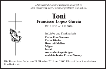 Traueranzeige von Francisco Lopez Garcia von Trauerportal Rhein Main Presse