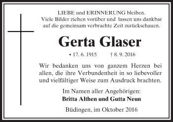 Traueranzeige von Gerta Glaser von  Kreisanzeiger