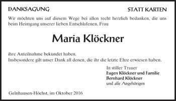 Traueranzeige von Maria Klöckner von  Gelnhäuser Tageblatt