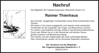 Traueranzeige von Raimer Thienhaus von  Gelnhäuser Tageblatt