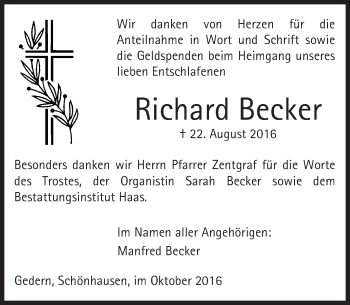 Traueranzeige von Richard Becker von  Kreisanzeiger