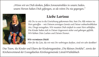 Traueranzeige von Larissa Gördel von Trauerportal Echo Online