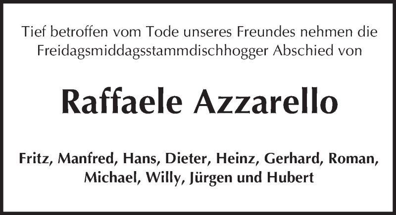  Traueranzeige für Raffaele Azzarello vom 06.10.2016 aus Trauerportal Echo Online