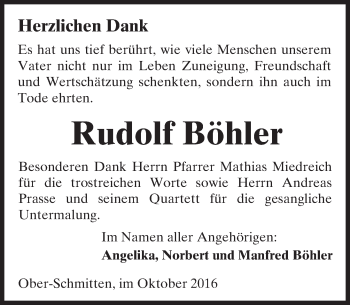 Traueranzeige von Rudolf Böhler von  Kreisanzeiger