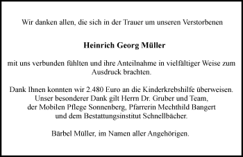 Traueranzeige von Heinrich Georg Müller von Trauerportal Echo Online