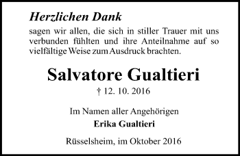 Traueranzeige von Salvatore Gualtieri von Trauerportal Rhein Main Presse