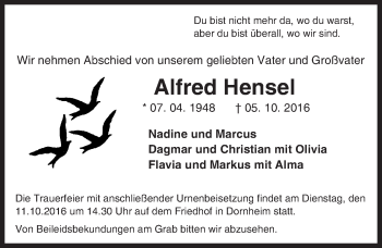 Traueranzeige von Alfred Hensel von Trauerportal Echo Online