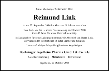 Traueranzeige von Reimund Link von Trauerportal Rhein Main Presse