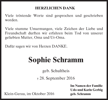 Traueranzeige von Sophie Schramm von Trauerportal Rhein Main Presse
