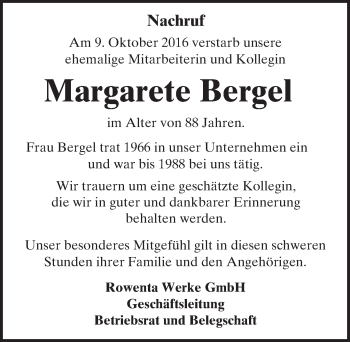 Traueranzeige von Margarete Bergel von Trauerportal Echo Online