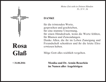Traueranzeige von Rosa Glaß von Trauerportal Echo Online