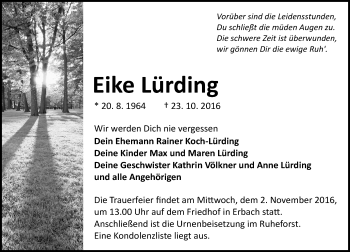 Traueranzeige von Eike Lürding von Trauerportal Echo Online