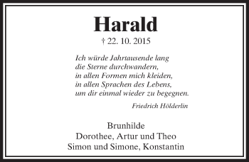 Traueranzeige von Harald Jediss von  Usinger Anzeiger