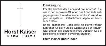 Traueranzeige von Horst Kaiser von Trauerportal Rhein Main Presse