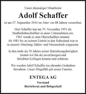 Traueranzeige von Adolf Schaffer von Trauerportal Echo Online