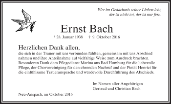 Traueranzeige von Ernst Bach von  Usinger Anzeiger