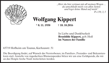 Traueranzeige von Wolfgang Kippert von Trauerportal Rhein Main Presse