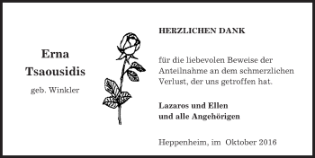 Traueranzeige von Erna Tsaousidis von Trauerportal Echo Online