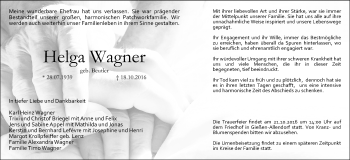 Traueranzeige von Helga Wagner von  Gießener Anzeiger