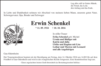 Traueranzeige von Erwin Schenkel von Trauerportal Rhein Main Presse