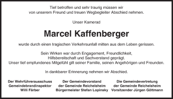 Traueranzeige von Marcel Kaffenberger von Trauerportal Echo Online