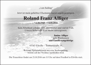 Traueranzeige von Roland Franz Alliger von Trauerportal Rhein Main Presse