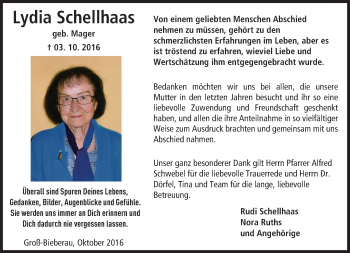 Traueranzeige von Lydia Schellhaas von Trauerportal Echo Online