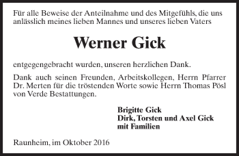 Traueranzeige von Werner Gick von Trauerportal Rhein Main Presse