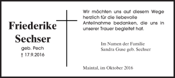Traueranzeige von Friederike Sechser von Trauerportal Rhein Main Presse