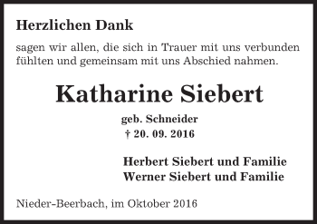Traueranzeige von Katharine Siebert von Trauerportal Echo Online
