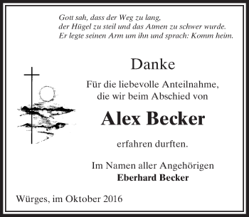 Traueranzeige von Alex Becker von  Camberger Anzeiger