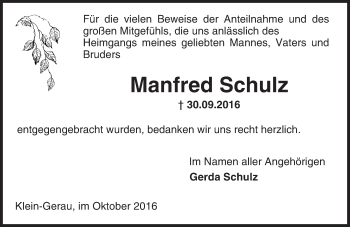 Traueranzeige von Manfred Schulz von Trauerportal Echo Online
