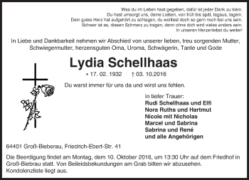 Traueranzeige von Lydia Schellhaas von Trauerportal Echo Online