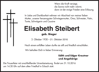 Traueranzeige von Elisabeth Steibert von Trauerportal Echo Online