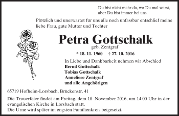 Traueranzeige von Petra Gottschalk von Trauerportal Rhein Main Presse
