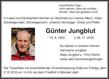 Traueranzeige von Günter Jungblut von Trauerportal Echo Online