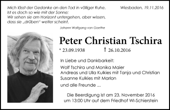 Traueranzeige von Peter Christian Tschira von Trauerportal Rhein Main Presse