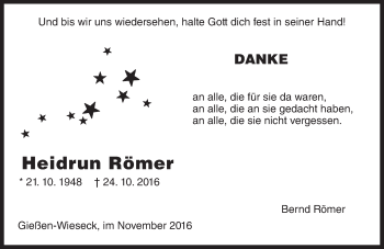 Traueranzeige von Heidrun Römer von  Gießener Anzeiger